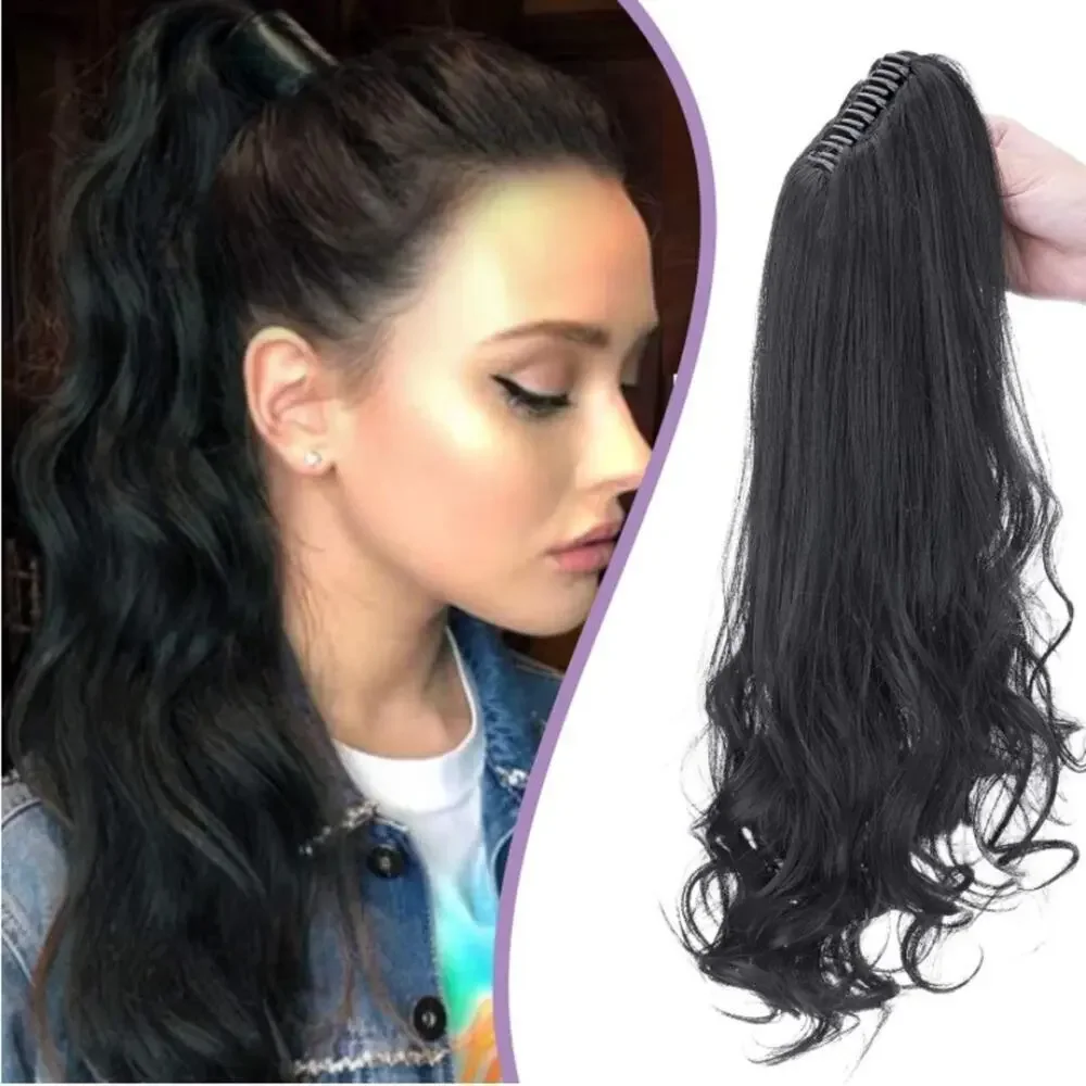 Black Pony Tail Hair Claw Hair Extension Piece 22”